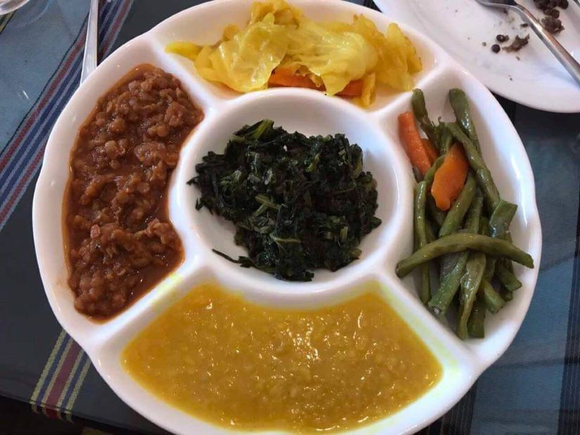 Dining table with shared plates