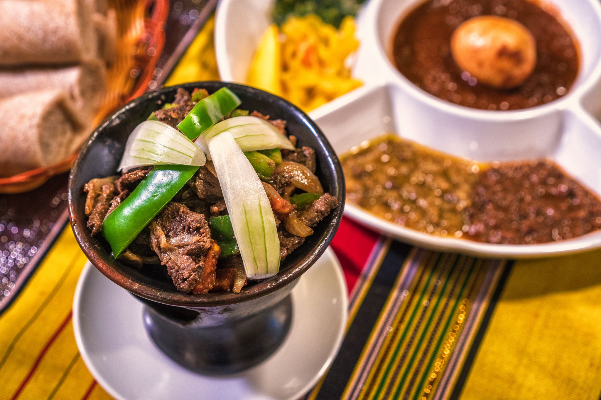 Ethiopian platter with injera and wats