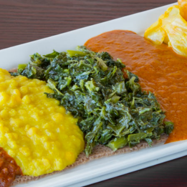 Vegetarian combo with lentils and greens